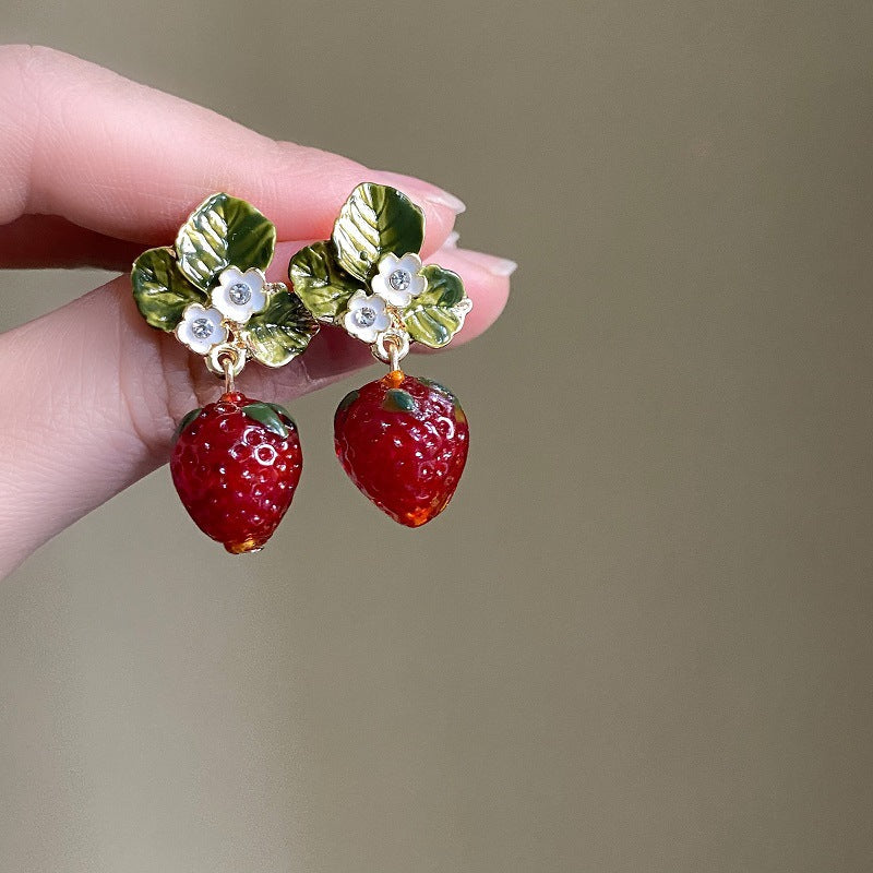 Fresh And Sweet Red Strawberry Earrings For Women